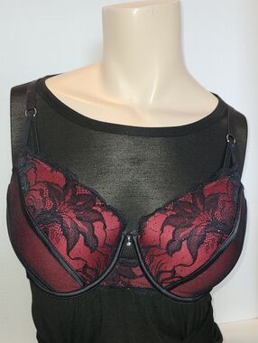 La Vie en Rose Black And Red Lace Padded Bra 34DD